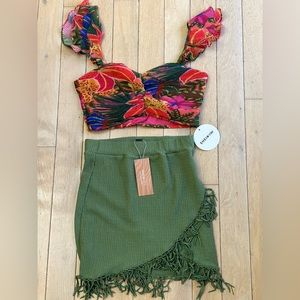 NWT Women’s Tropical Print Top & Fringe Skirt Set